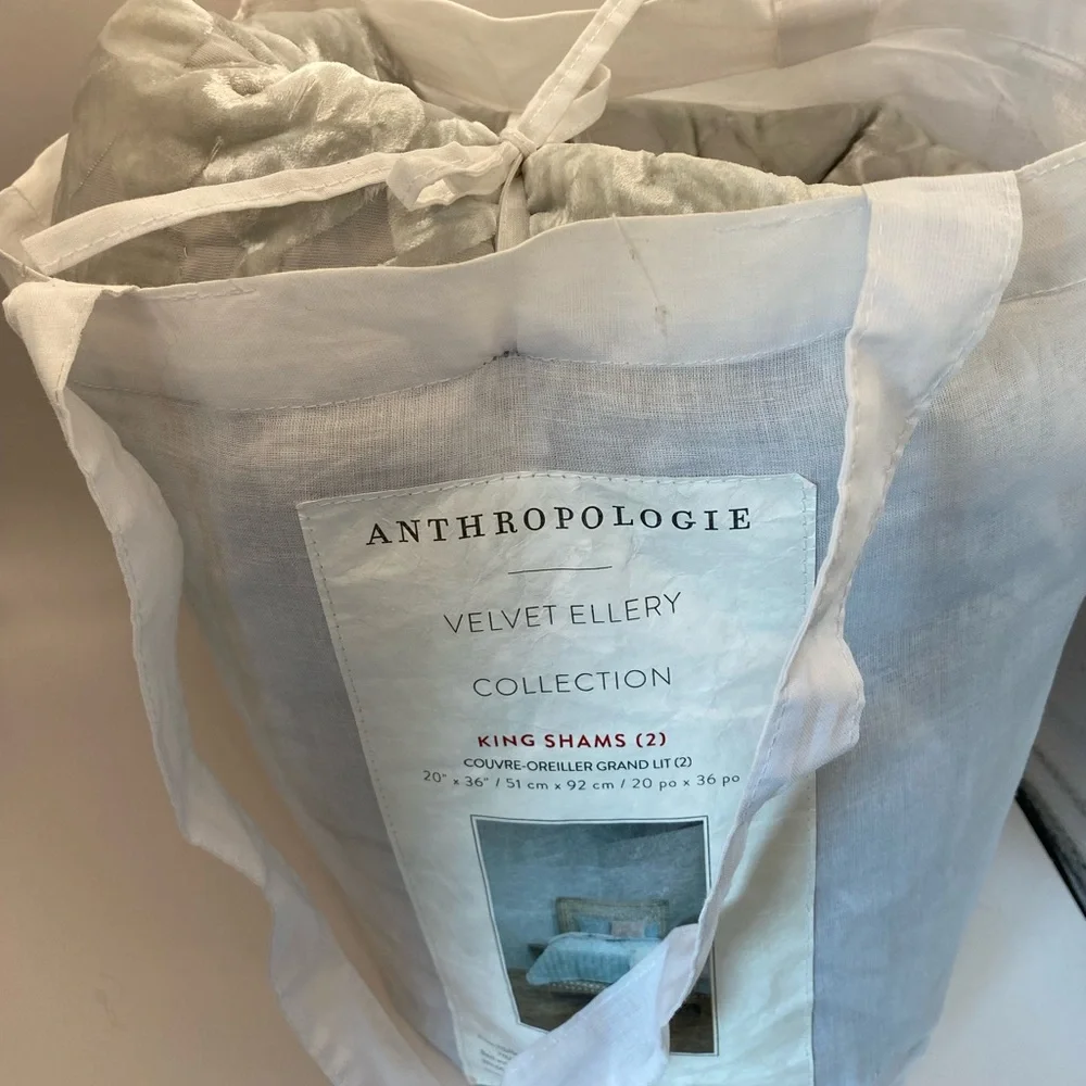 NWT NEW ANTHROPOLOGIE Ellery Velvet set of 2 king shams grey - Picture 2 of 11